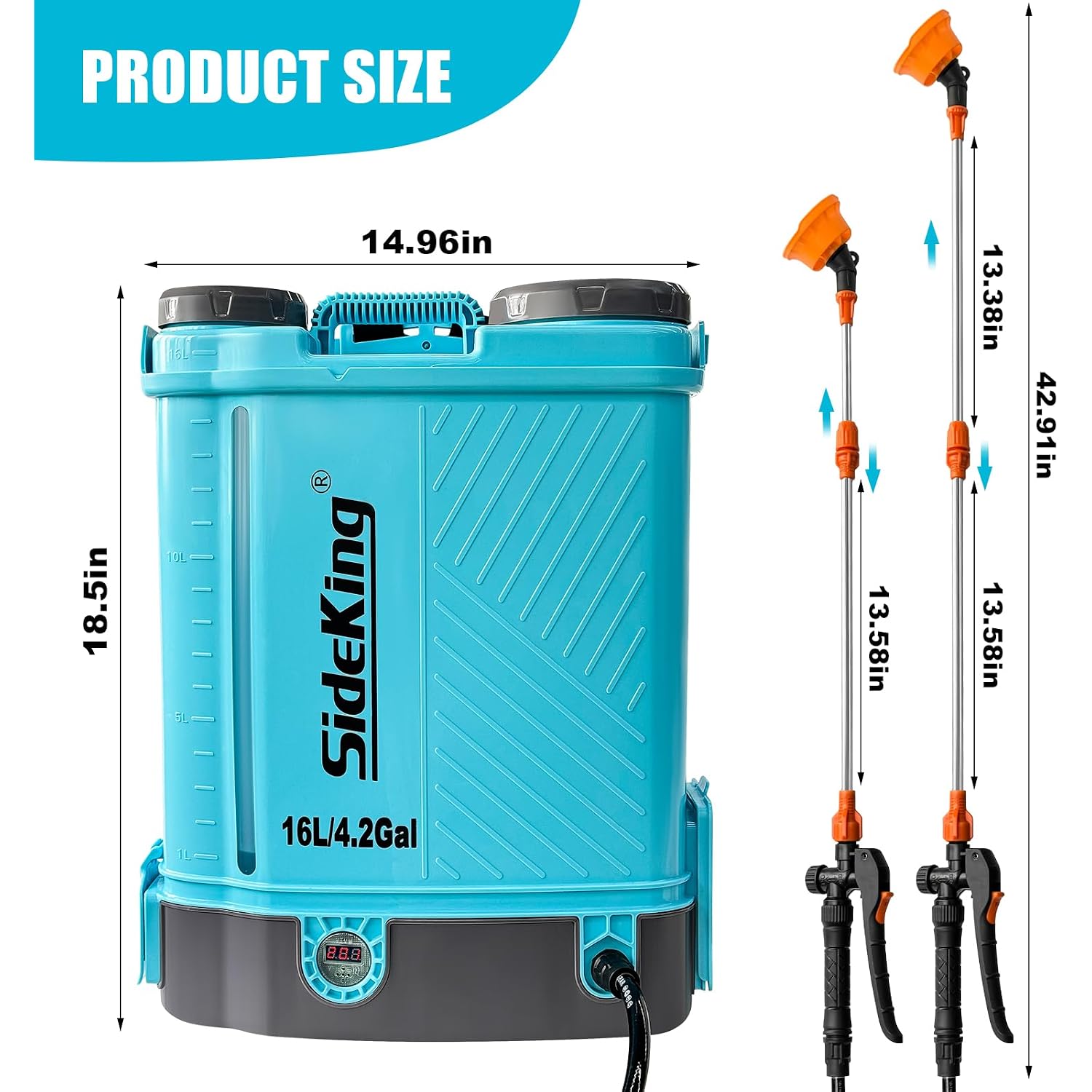 Sideking 4 Gallon Battery Powered Backpack Sprayer, 100 Psi Adjustable Electric Weed Sprayer For Lawn & Garden, Compatible With Makita 18V Battery, 5 Nozzles, Battery & Charger Included