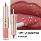 Baisen Diary 2-In-1 Double-Ended Matte Lip Liner & Lip Gloss Duo, Berry Pink Ombre Lip Combo Pencil, Lip Liner And Lipstick Gloss Set For Defined & Fuller Looking Lips, #03 Berry Pink
