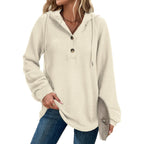 Hoodies Sweatshirt for Women Waffle Long Sleeve Oversized Sweaters Drawstring Button V Neck Casual Pullover Tops