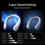 Jisulife Portable Neck Fan Upgraded: Neckbrace Hands-Free, 5-Speed 5000 Mah | 16.5H Max Runtime, Personal Wearable Bladeless Rechargeable Fan For Outdoor/Travel/Concerts, Gifts For Women Men - Foggy Grey