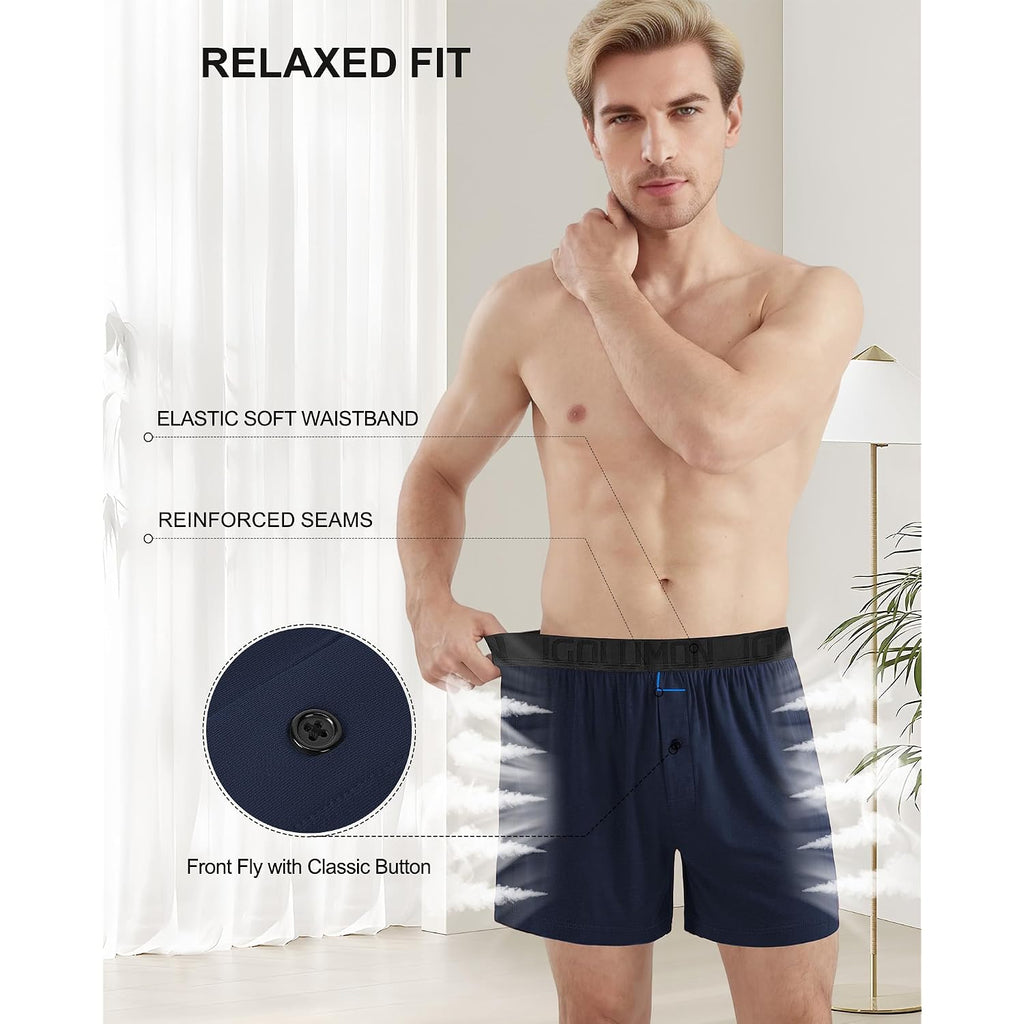Igolumon Mens Boxer Shorts Underwear Soft Breathable Bamboo Rayon Boxers For Men Relaxed Fit Boxers With Button Fly 5 Pack