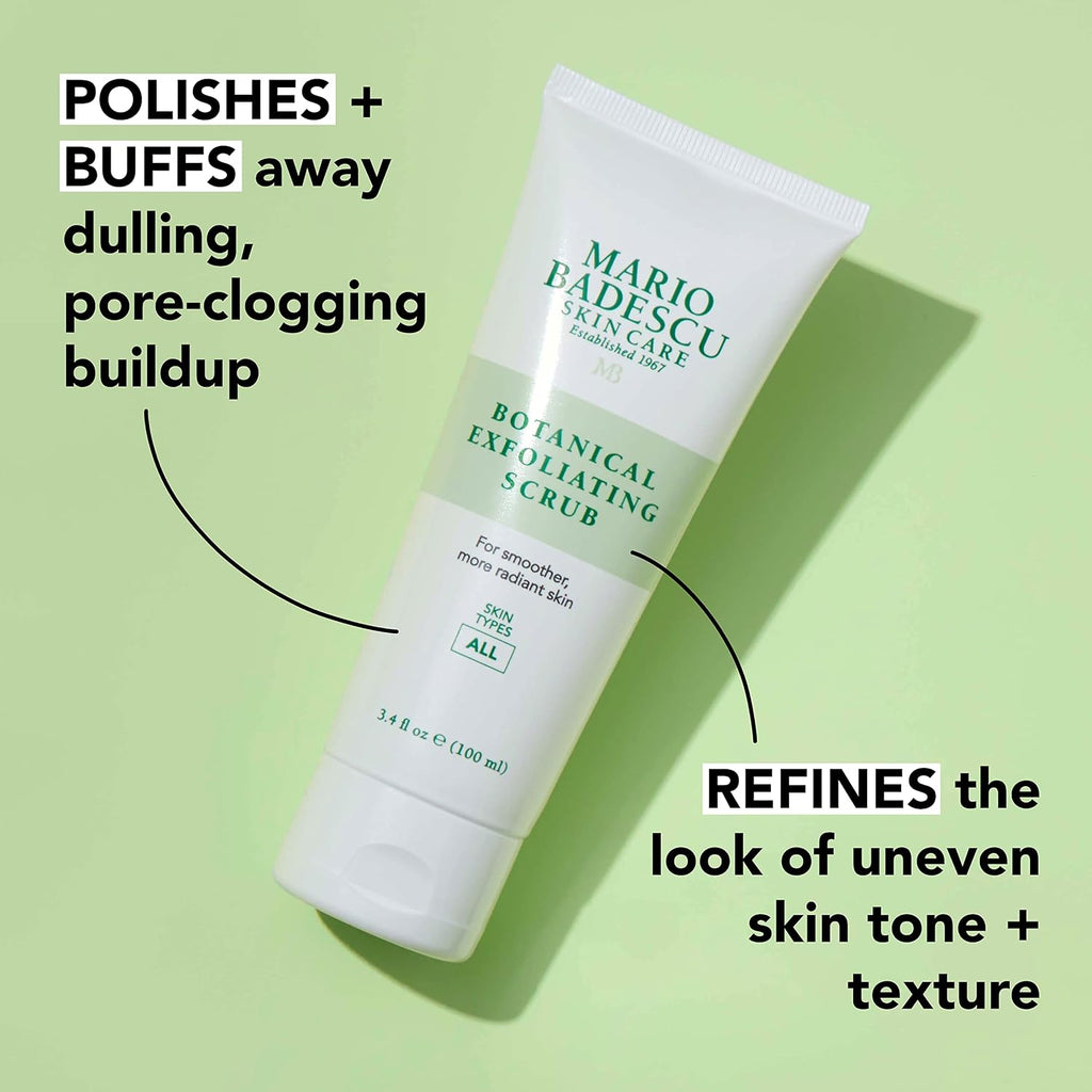 Mario Badescu Botanical Exfoliating Scrub For All Skin Types, Face Scrub With Ivory Palm Seeds & Green Tea Extract, Gentle Exfoliating Face Wash, 3.4 Fl Oz