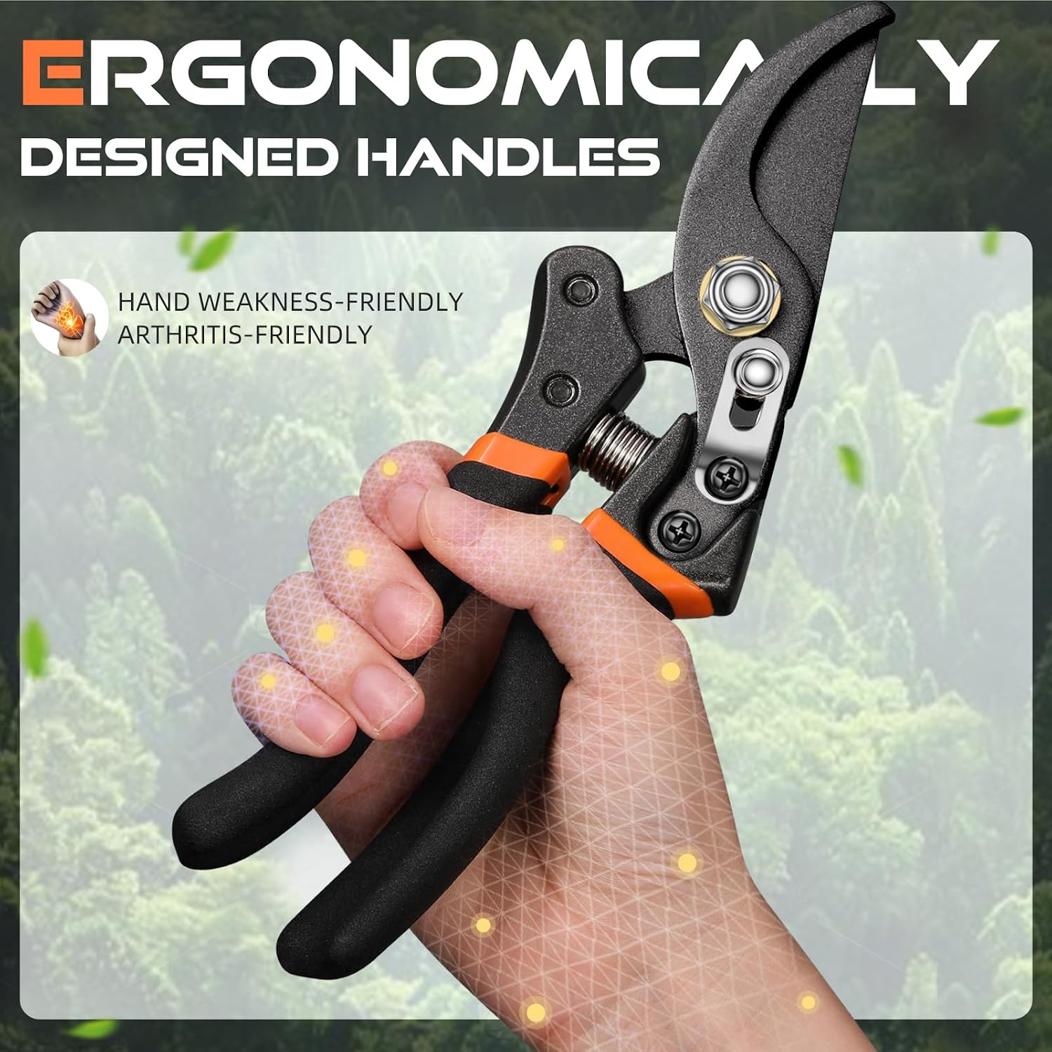 Decerk® 8.5" Professional Pruning Shears - Cuts 4X Easier With Ultra Sharp Japanese Steel Titanium Blade, Arthritis Friendly Garden Scissors & Plant Clippers, Effortlessly Prunes 3/4" Branches