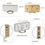 Digital Alarm Clock,Led And Mirror Desk Clock Large Display,With Dual Usb Charger Ports,3 Levels Brightness,12/24H,Modern Electronic Clock For Bedroom Home Living Room Office - Gold