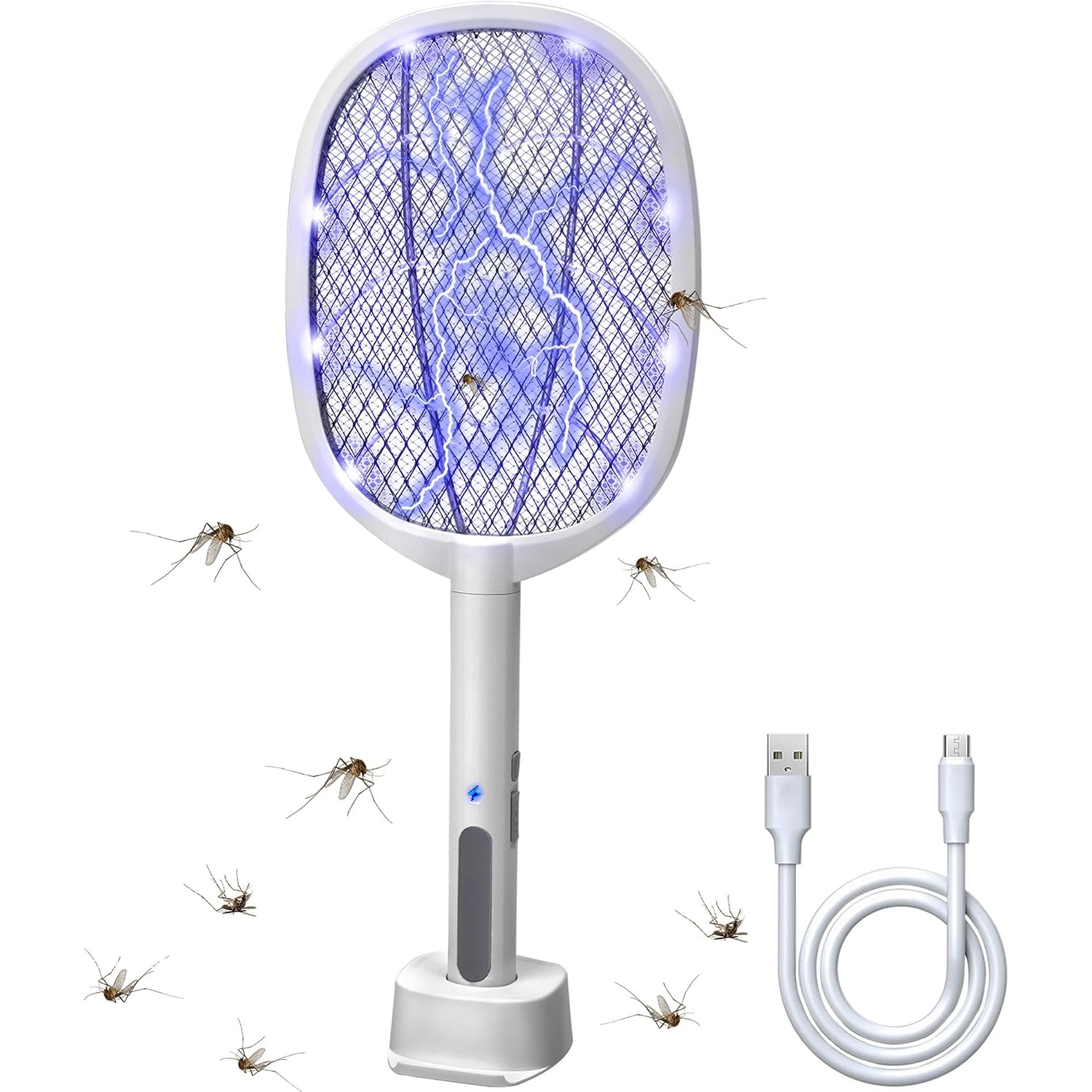 Lulu Home 2-In-1 Electric Bug Zapper Racket, 4000V High Voltage Led Lighted Handheld Mosquito Swatter With 3 Layer Safety Mesh, Usb Charging Portable Fly Killer Racquet For Indoor Outdoor Use