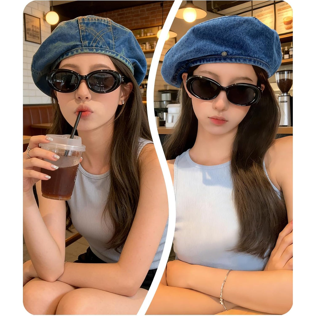 Women Denim Cotton Beret Hat Strap Artist Hat