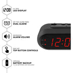 Sharp Digital Alarm Clock For Heavy Sleepers, Dual Alarm, Red Led, Black | Ascending Wake Sound, Weekday/Weekend Scheduling, 9-Minute Snooze, Easy-Set Controls, 2 Aa Backup, Bedroom, Dorm, Office