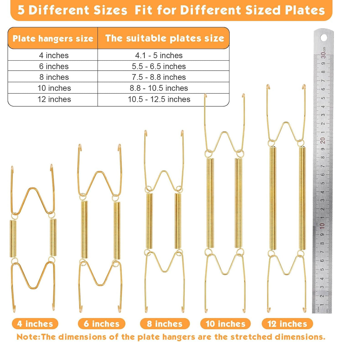 7 Pcs Plate Hangers For The Wall, 4/6/8/10/12 Inch Invisible Decorative Wall Plate Hangers, Stainless Steel Plates Walls Hanger For Display Various Sizes With Hooks For Decorative