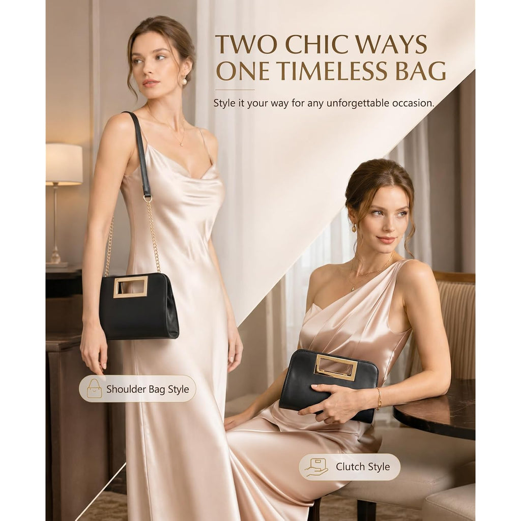 Vaschy Clutch Purse For Women,Fashion Vegan Leather Cut-Out Handle Evening Handbag Crossbody Shoulder Bag For Wedding,Party