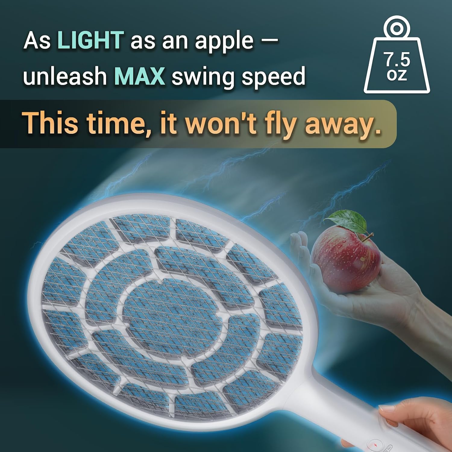 Yschois Electric Fly Swatter, Bug Zapper Companion, Mosquito Killer Racket | Gold Zone Voltage, Densest 3Mm Mesh, Apple-Like Weight, Aa Battery Operated (Not Incl) - Pro Swat Tips For Indoor & Outdoor