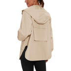 Womens Waterproof Raincoat Lightweight Rain Jacket Trench Coat Hooded Windbreaker With Pockets For Outdoor