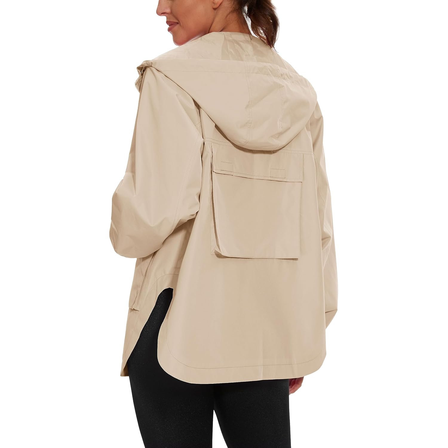 Womens Waterproof Raincoat Lightweight Rain Jacket Trench Coat Hooded Windbreaker With Pockets For Outdoor