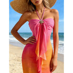 Gorglitter Women'S Floral Ombre Boho Maxi Dresses Halter Starfish Sunset Vacation Beach Cocktail Fishtail Sundress