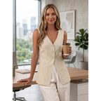 2026 Summer Women'S Linen Vest Tops - Lightweight Breathable Fully-Lined Fashion Casual Blazer With Pockets