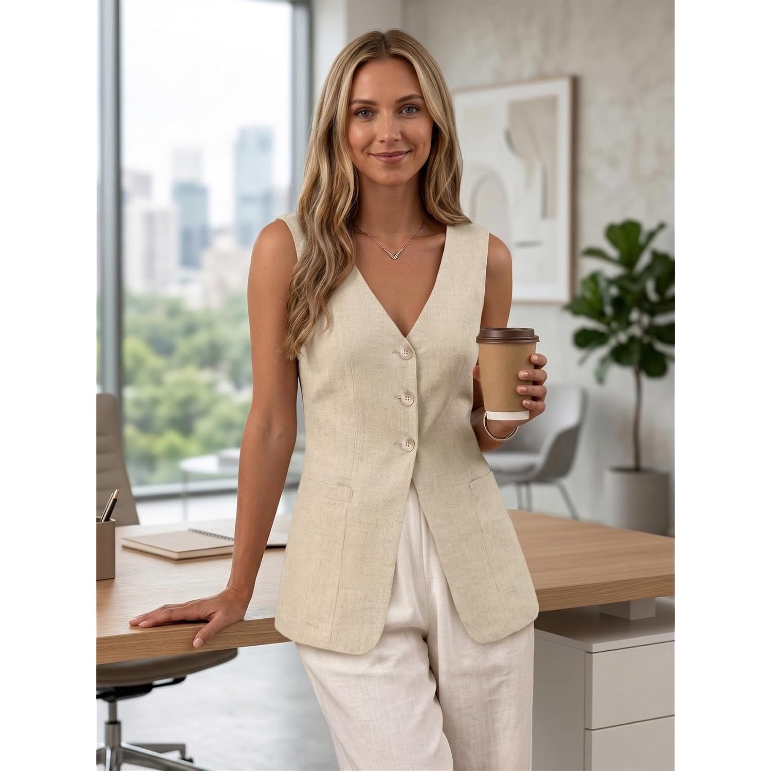 2026 Summer Women'S Linen Vest Tops - Lightweight Breathable Fully-Lined Fashion Casual Blazer With Pockets