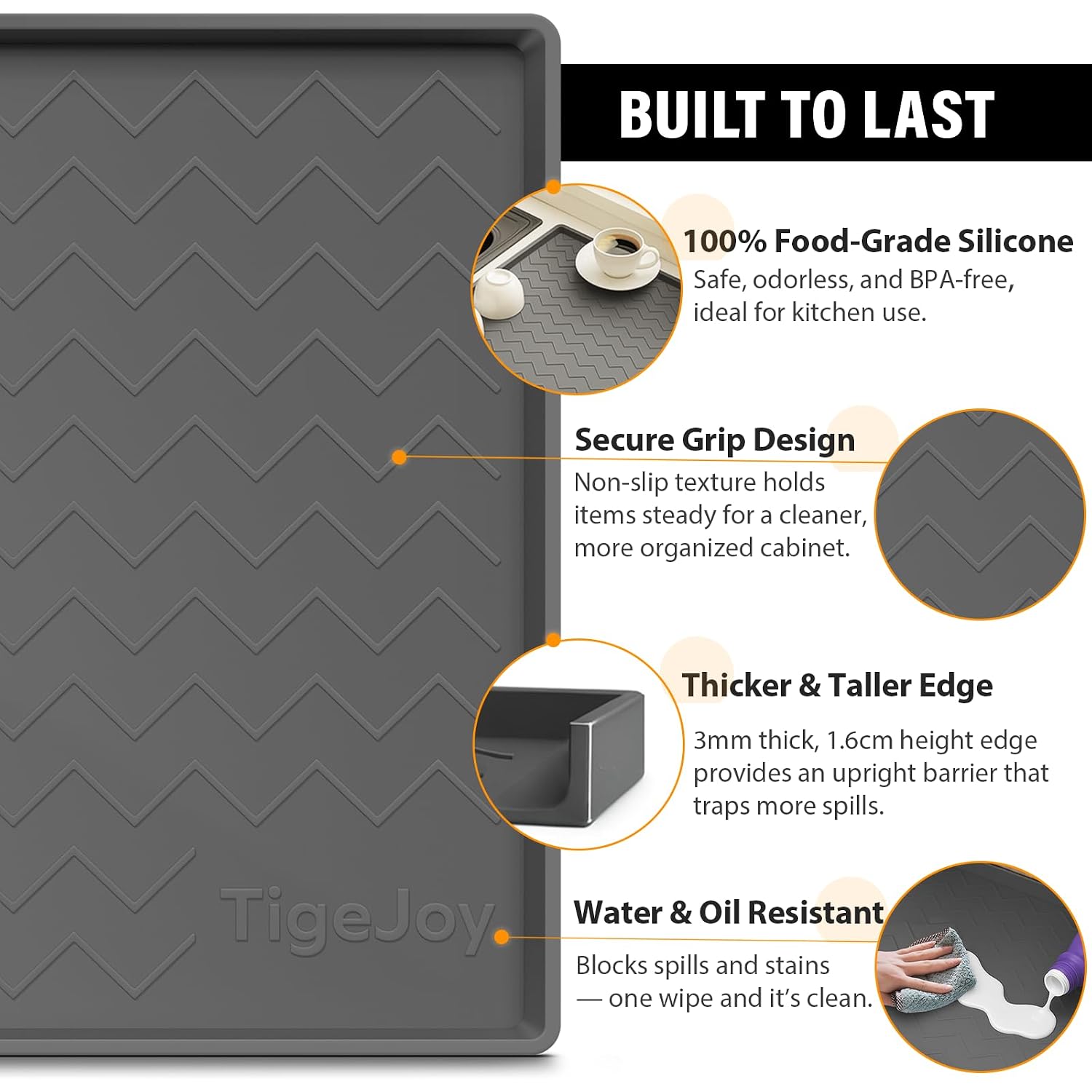 Tigejoy 34" X 22" Under Sink Mats For Kitchen Waterproof, Leak-Proof Silicone Mat Sink Protector And Cabinet Liner, Kitchen Essentials Organizer And Storage, Boot Or Shoe Tray, Pet Feeding Mat
