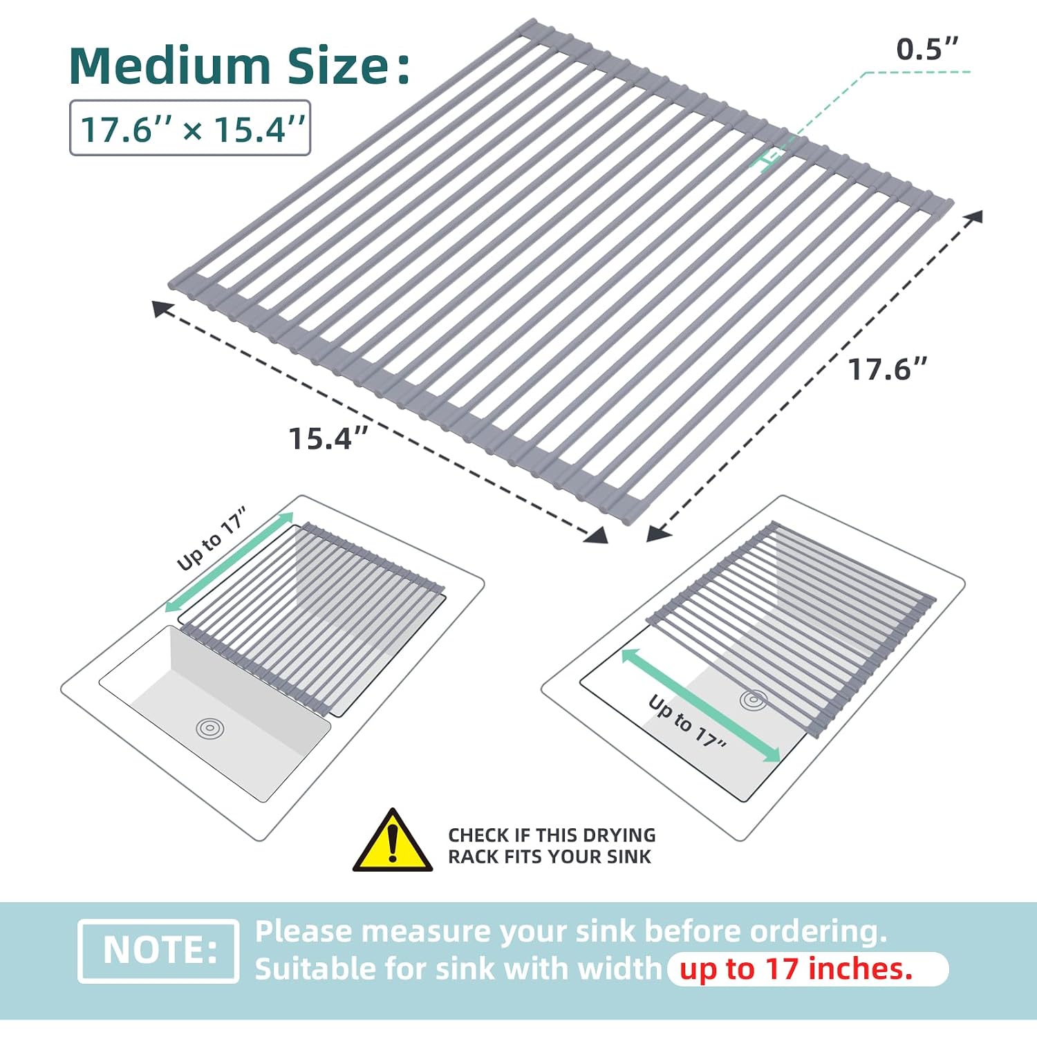 Ohuhu Over Sink Dish Drying Rack Silicone Wrapped 17.6" W X 15.4" L Large Over The Sink Roll Up Dish Drainer - Foldable Sink Drying Rack Rolling Drain Mats Anti-Slip Multipurpose For Kitchen Counter
