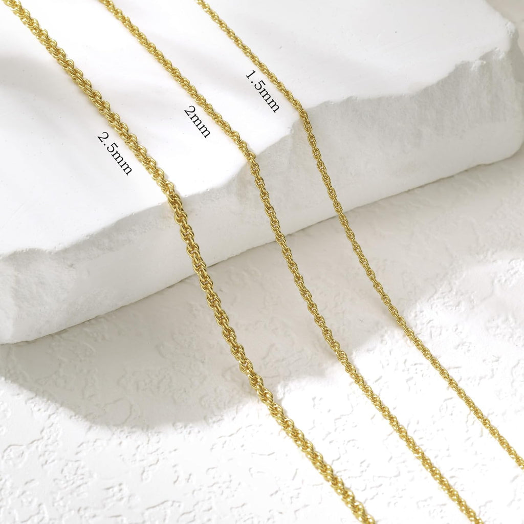 14K Gold Chain Necklaces for Women & Men, 1.5mm/2mm/2.5mm Simple Rope Link Chain for Womens Dainty Non-Tarnish Necklace Unisex Sizes 16-24 Inches Cadenas De Oro 14K Para Mujer