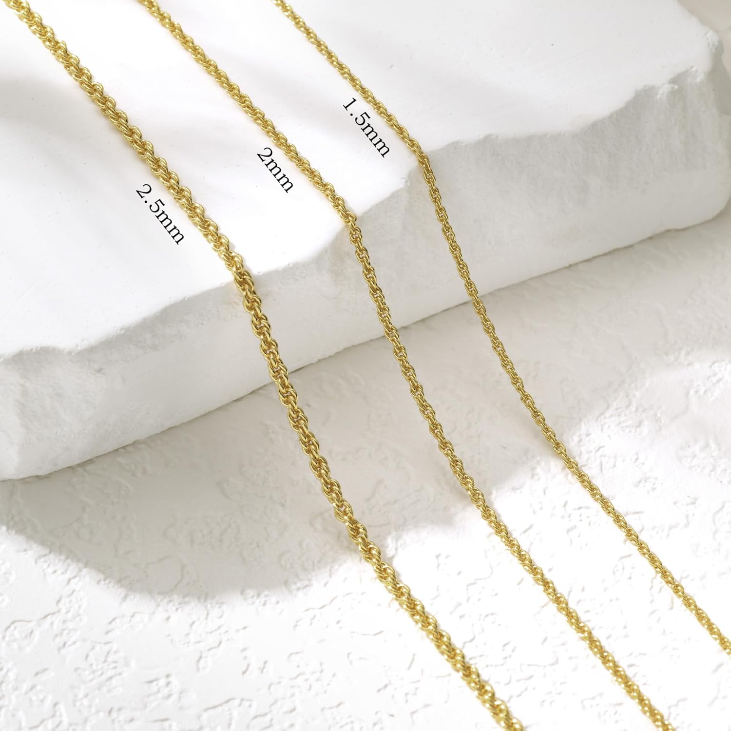 14K Gold Chain Necklaces for Women & Men, 1.5mm/2mm/2.5mm Simple Rope Link Chain for Womens Dainty Non-Tarnish Necklace Unisex Sizes 16-24 Inches Cadenas De Oro 14K Para Mujer