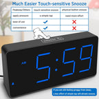 Peakeep Digital Alarm Clock For Bedrooms Bedside, Loud For Heavy Sleepers | Large Big Led Numbers Dimmable For Seniors, Battery Backup Plug In Electric Clock With Usb Charger (Blue)