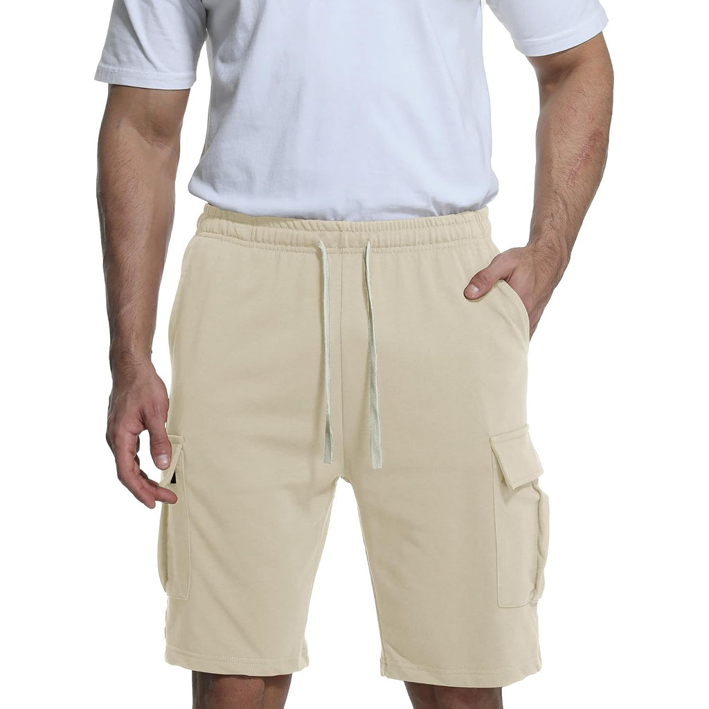 Mens Casual Cargo Shorts Cotton Elastic Waist Drawstring Sweat Shorts Gym Workout Jogger Shorts