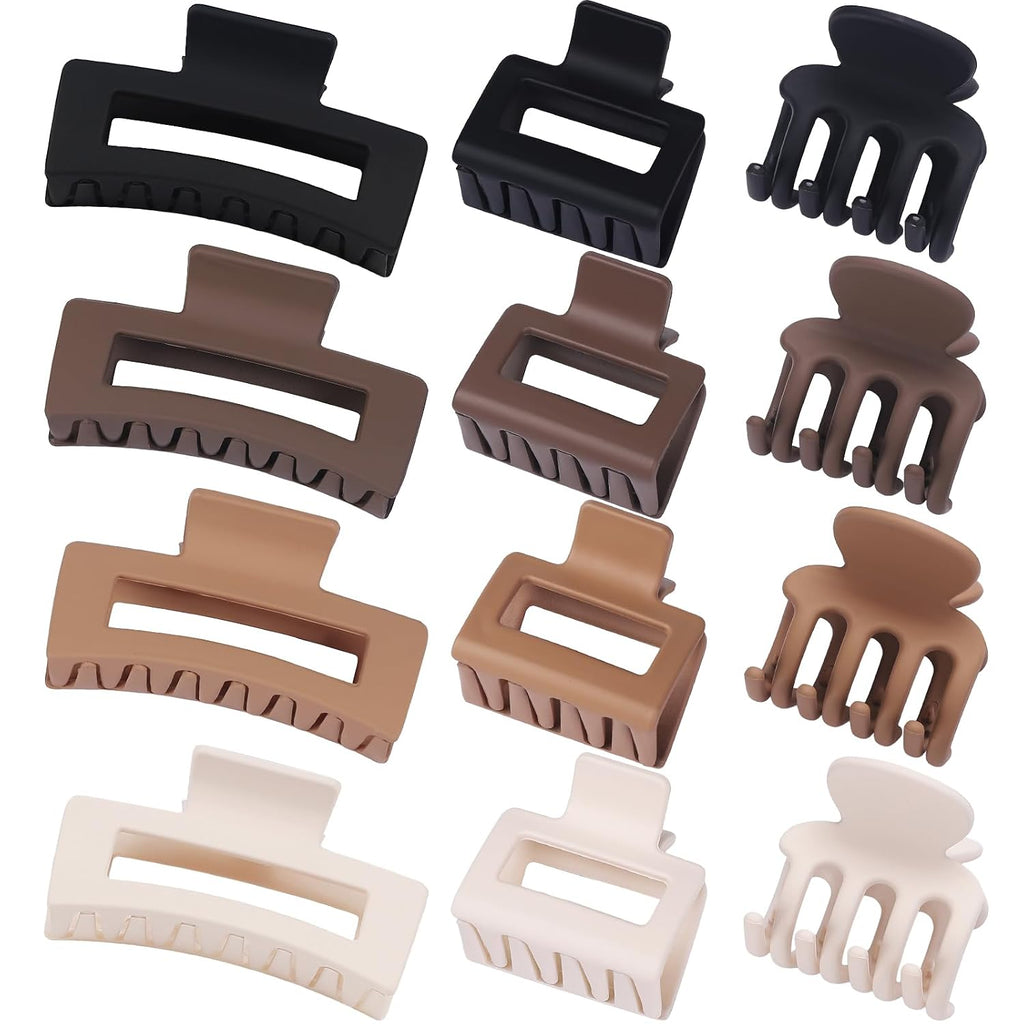 Smksl 12 Pcs Hair Claw Clips For Women & Girls 3 Styles Hair Accessories | Durable & Sturdy Plastic Matte Clips For Thin Thick & Curly Hair, Strong Hold & Non-Slip, Ideal Stylish Gifts For Ladies