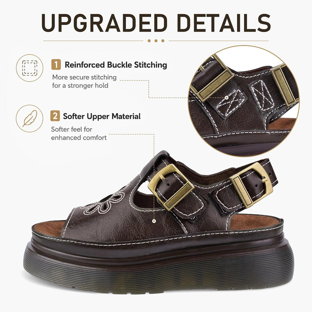 Platform Sandals For Women Chunky Ankle Buckle Casual Open Toe Comfortable Flower Decoration Fisherman Sandals