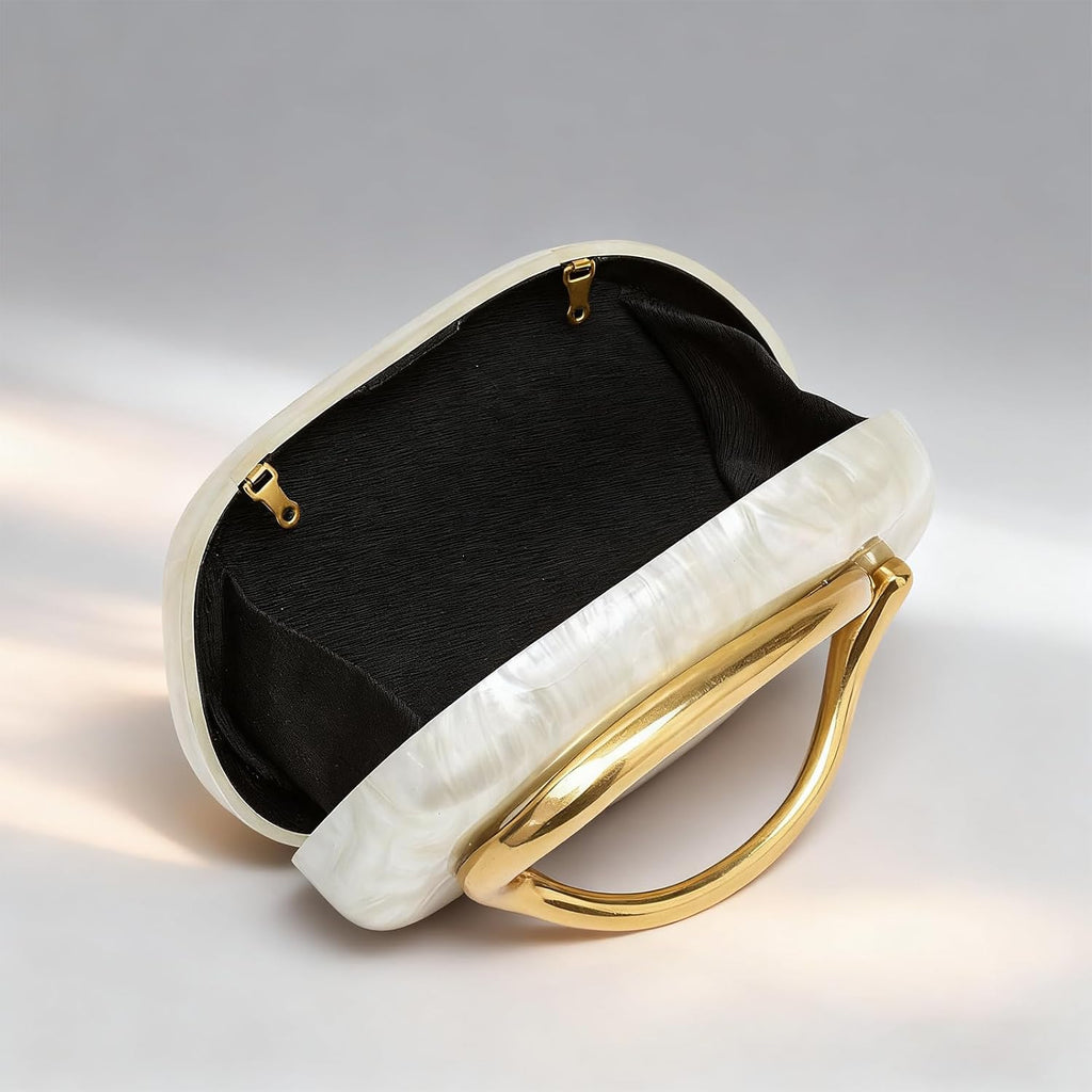 Gold Clutch Purses For Women Formal,Marble Acrylic Women'S Evening Handbags Purse,Trendy Metal Handle Evening Purse,Clutch Bag 2026 For Wedding Party Causal