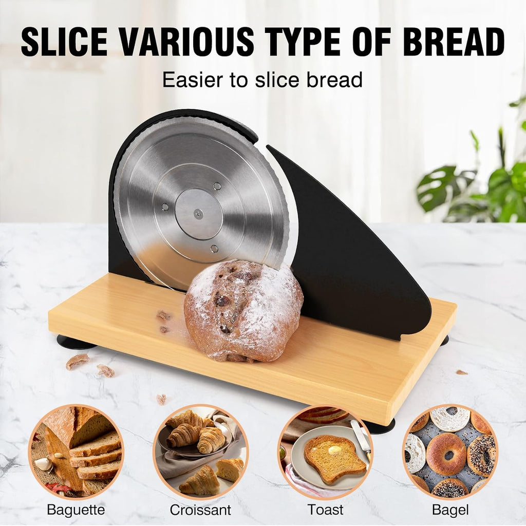 Manual Bread Slicer Adjustable Thickness For Homemade Sourdough | Hand Crank Bread Cutter With Scale & Stable Suction Cups & Wood Base For Even Slicing Perfect Baking Gift For Home Bakers