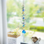 20.5In Sea Blue Crystal Gazing Ball Spiral Wind Spinner Suncatcher | Sea Blue Crystal Gazing Ball Spiral Wind Spinner Rainbow Maker Sun Catcher With Chain For Indoor Outdoor Garden Decor