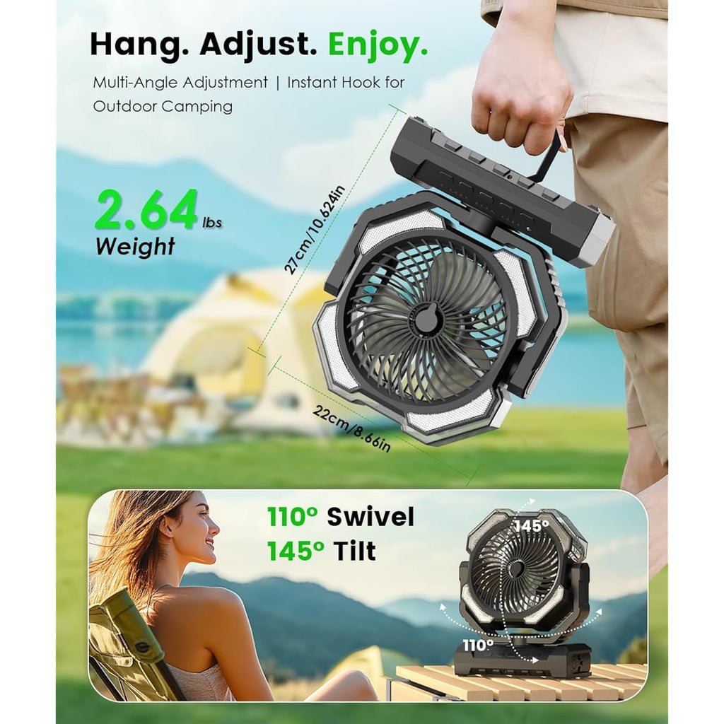 Camping Misting Fan - 24000Mah Portable Battery Powered Fans With 9Oz Water Tank, Light, Hook - Rechargeable, 120H Cooling, Last 5H Mist, 4 Speed, Sleep Mode - Outdoor Gear, Travel Essentials