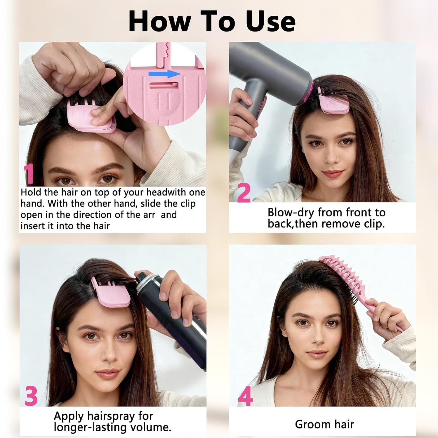 2-Pack Hair Volume Clip, Root Clips For Curly Hair Volume Lift | 6-Teeth And 3-Teeth Design, Heat-Resistant Pink Plastic, Root Lifter Hair Tool, Styling Accessory For Fine Strands