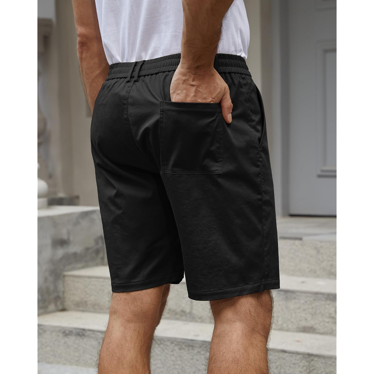 Ntrlv Men'S Cotton Chino Shorts Casual Elastic Waist Drawstring 7 Inch Summer Beach Golf Shorts With Pockets