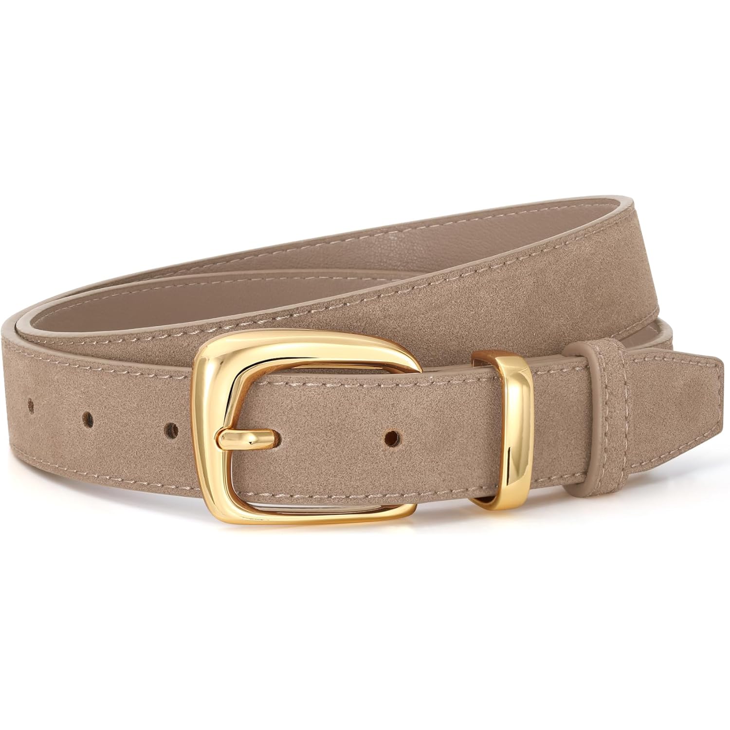 SANSTHS Women Suede Leather Belt for Dresses Jeans Fashion Retro Gold Buckle Ladies Waist Belts