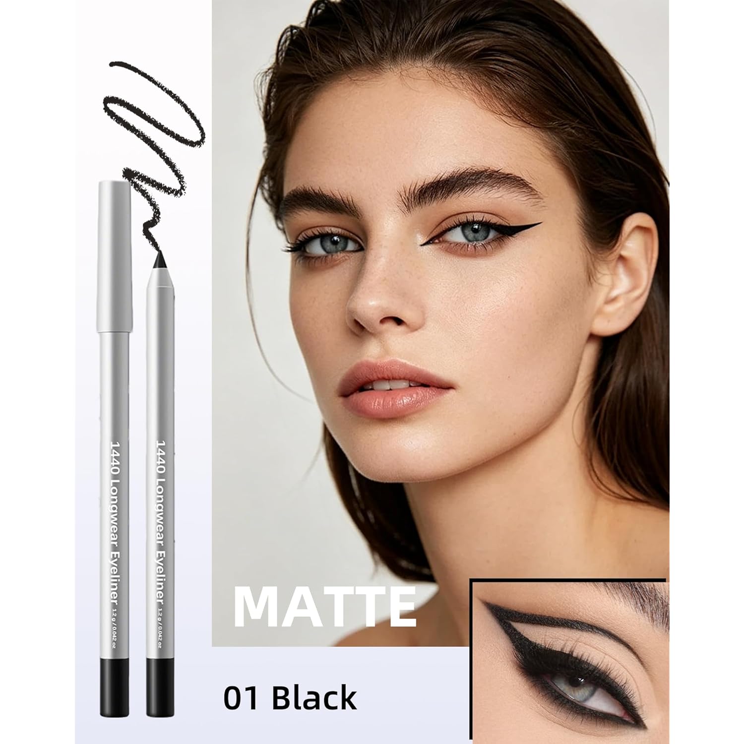 Matte Waterline Gel Eyeliner Pencil, Longwear Deep Black Eyeliner Pencil Waterproof & Smudge Proof Creamy Smooth Eye Liner,Retractable Eye Liner Brightener Pen Crayon Eyes Makeup Gift for Women-01