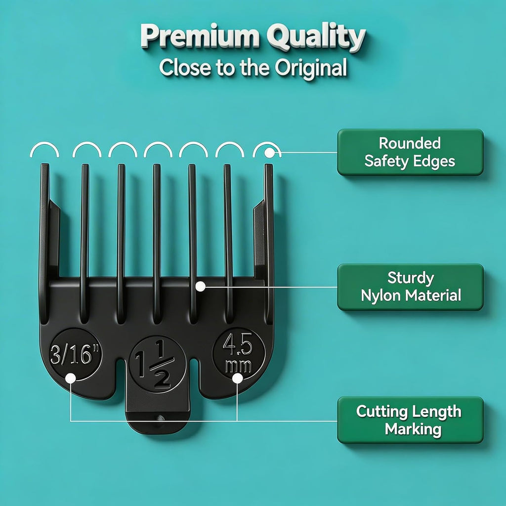 Clipper Guards Set Compatible with Most Wahl Clippers, Clipper Guides Replacement - 1/16" to 3/16", 3 Piece Set, Black Color