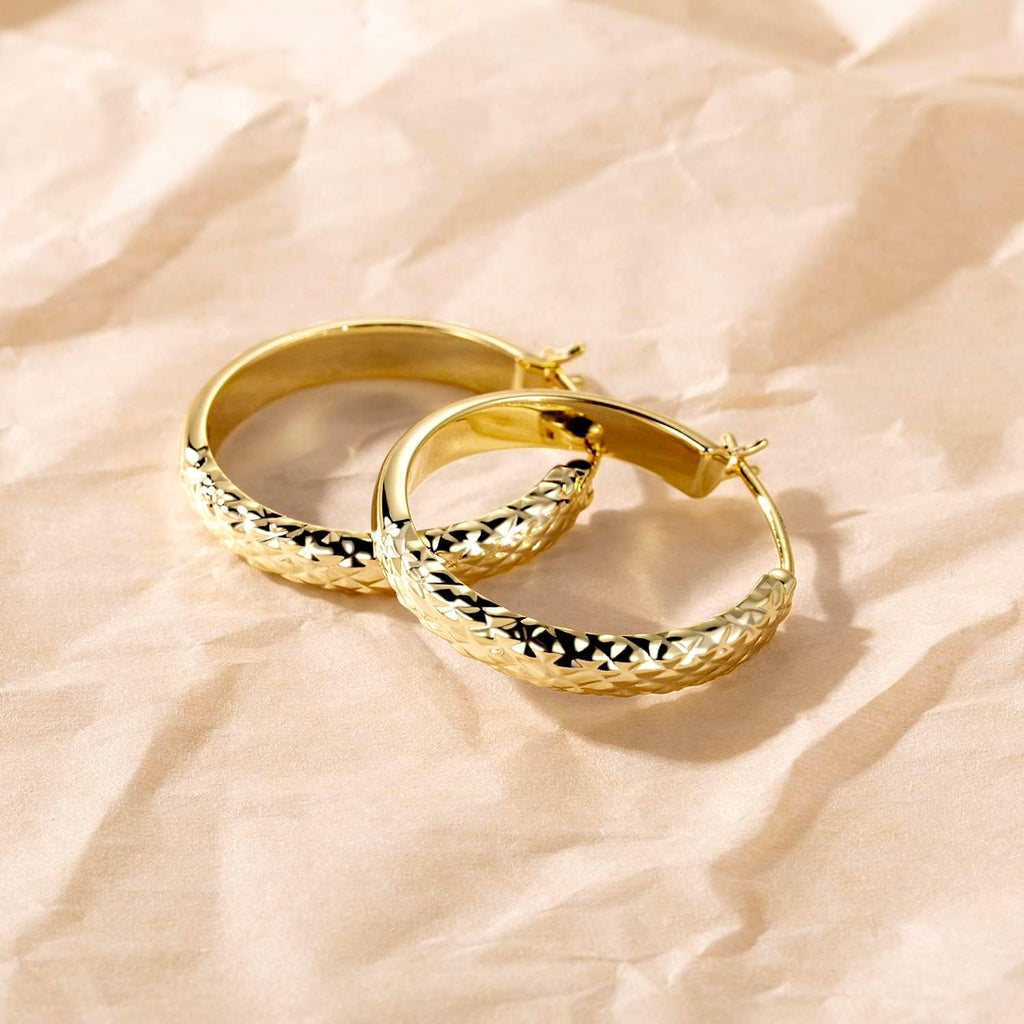 AIGAMIT 14K Gold Hoop Earrings for Women Gold Earrings for Women Trendy 14k Gold Hoop Earring for Women Hoops Unique Pattern Womens Hoops Earring 25mm