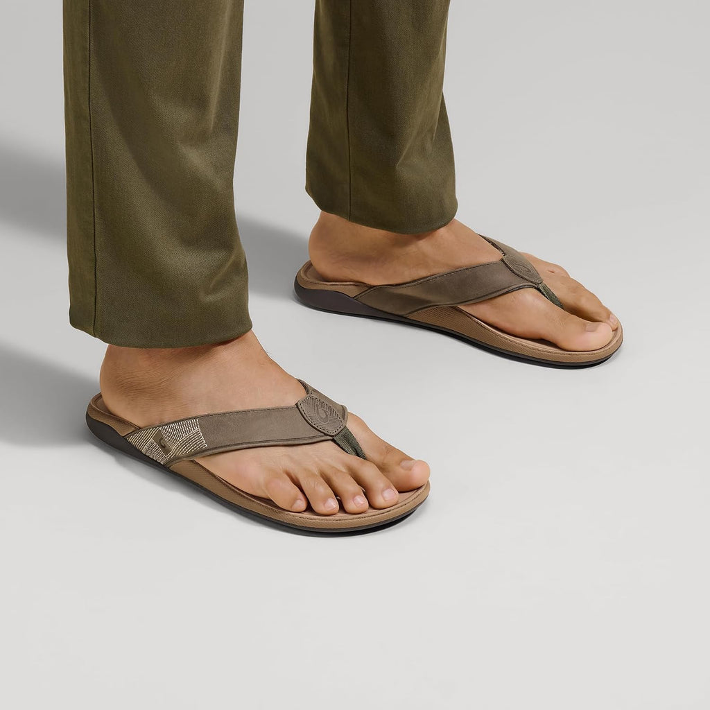 Olukai Tuahine Men'S Waterproof Leather Sandals, Versatile Beach Flip Flops, Arch Support & Comfort Fit, Lightweight & Durable, Enhanced Grip & Traction