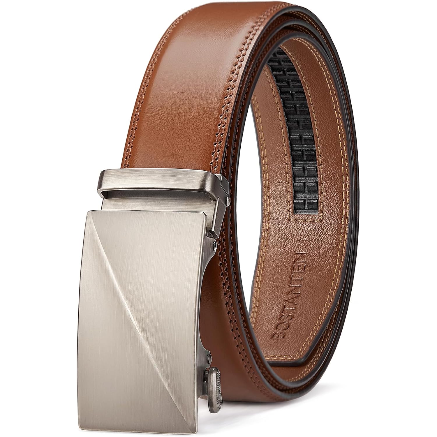 Bostanten Mens Belt Leather Ratchet Belt For Men Dress And Casual With Adjustable Buckle, Trim To Fit