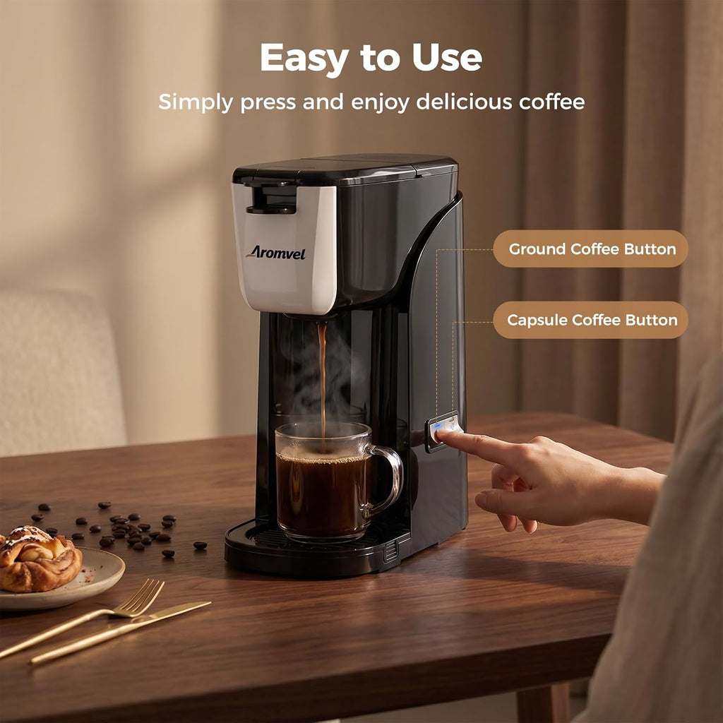 2-In-1 Single Serve Coffee Maker For K Cup Pods & Ground Coffee, 6 To 14 Oz Brew Sizes, Compact Small Brewer With Dual Buttons, Adjustable Drip Tray For Travel Mugs, Silver