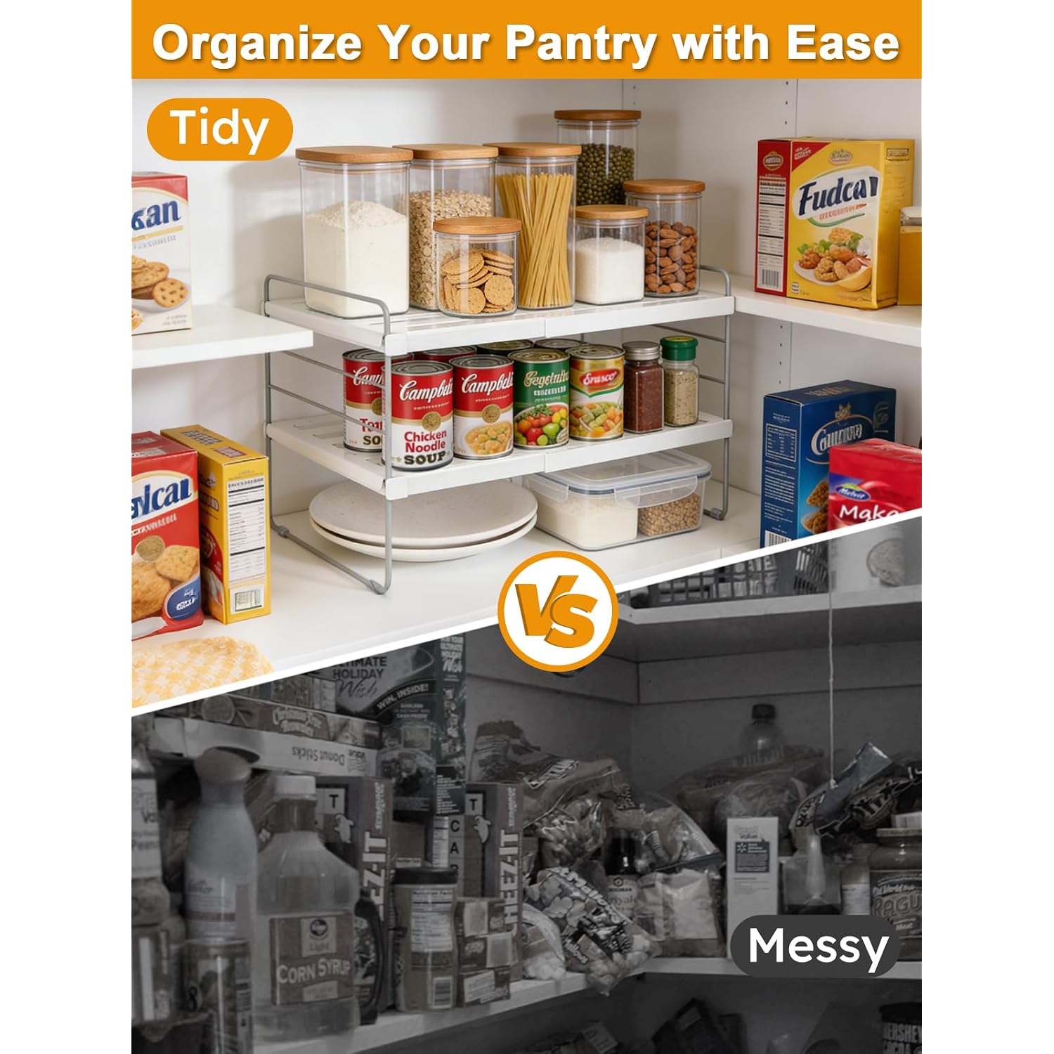 Jupeli Foil And Plastic Wrap Organizer, Expandable Kitchen Pantry Storage, Height Adjustable Cabinet Rack For Kitchen Organization, Aluminum Foil -3 Tier 9.8" To 15.6"L