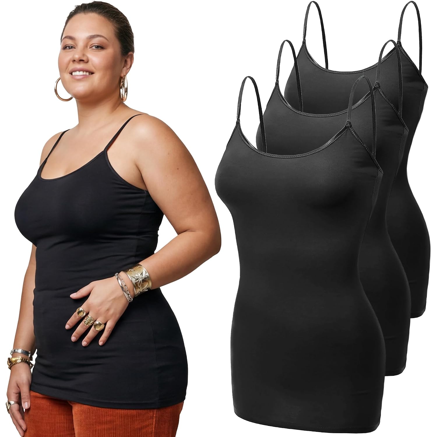 Emmalise Women's Basic Casual Long Camisole Adjustable Strap Cami Layering Top