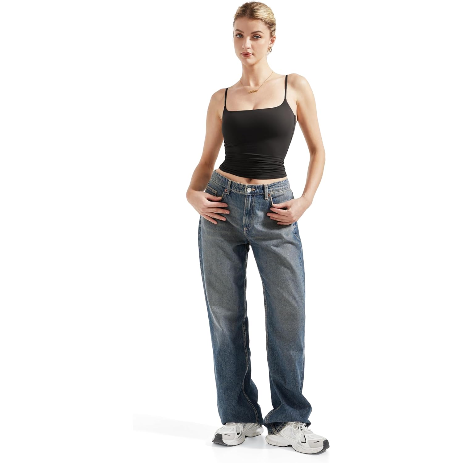 Women Double Line Square Neck Tank Top Summer Y2K Going Out Basic Cami Shirt