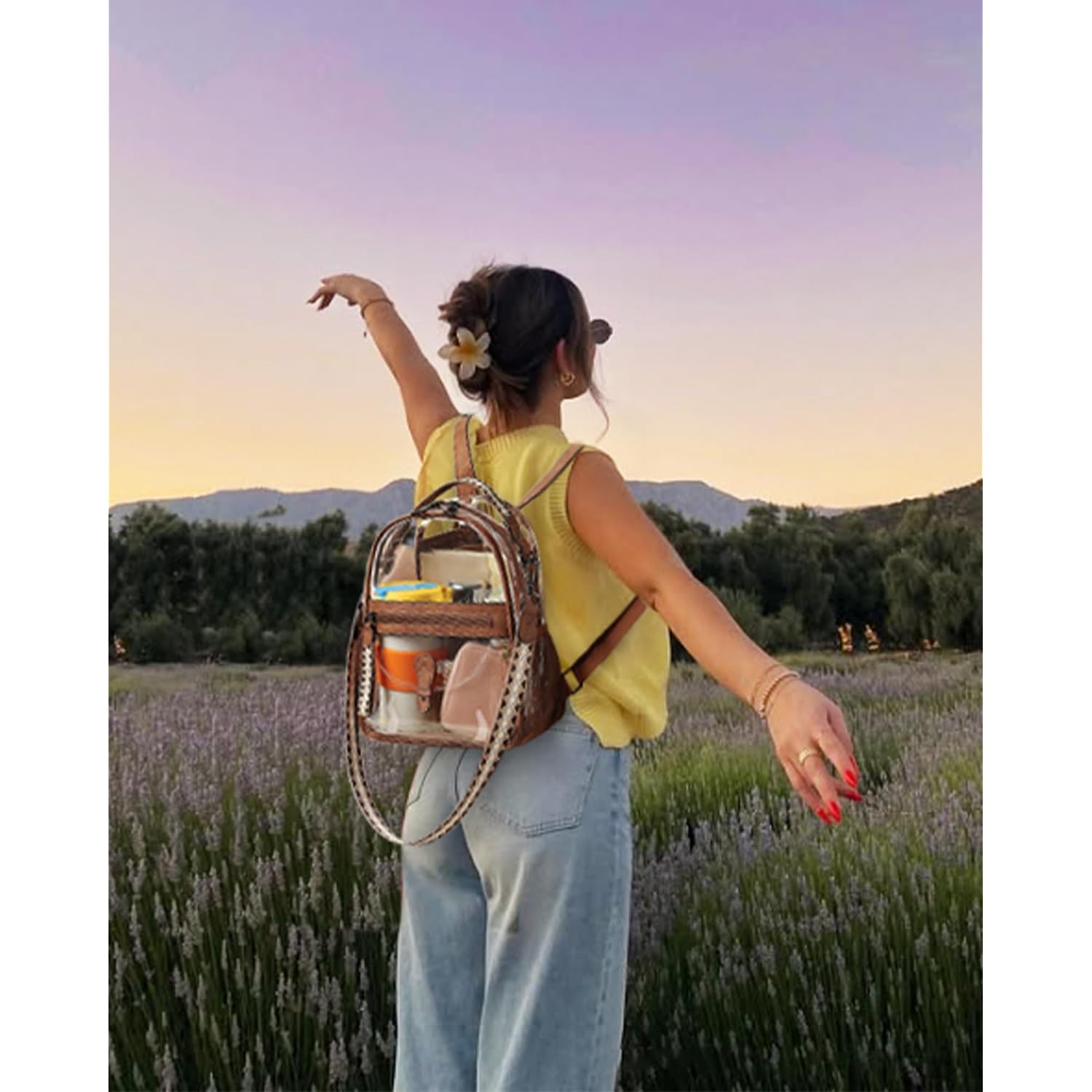 Clear Small Backpack Purse For Women, Designer Transparent Shoulder Handbag, Pvc Mini Clear Bag For Stadium Approved
