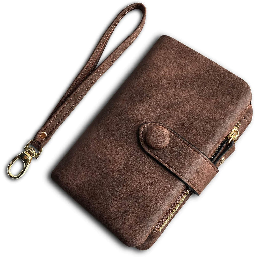 AOXONEL Women's Small Bifold Leather wallet Rfid blocking Ladies Wristlet with Card holder id window Coin Purse