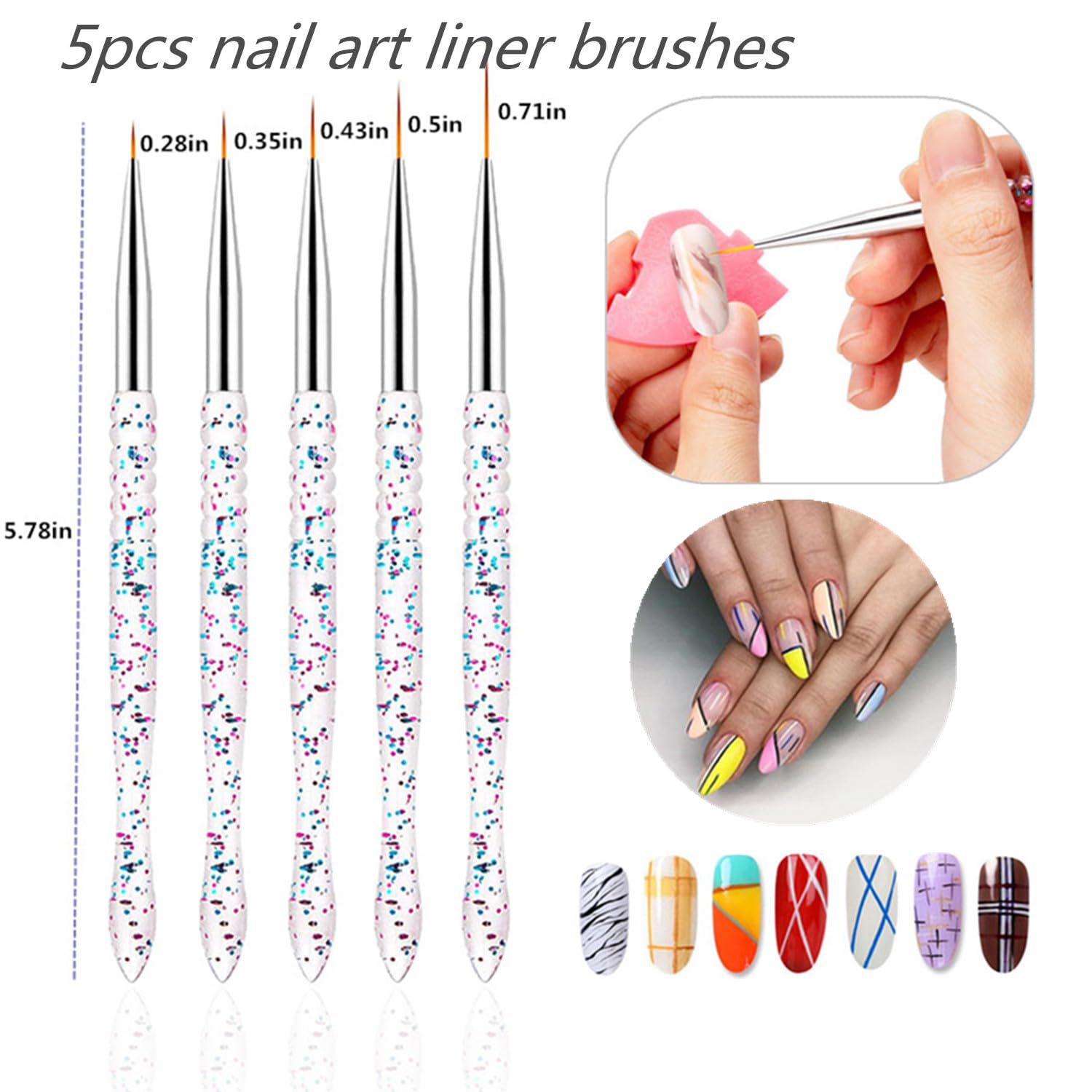 FULINJOY Nail Dotting Tools 10 Pcs Kit - 5 pcs Double-end Nail Dotting tools and 5 Pcs Nail Art Liner Painting Brushes