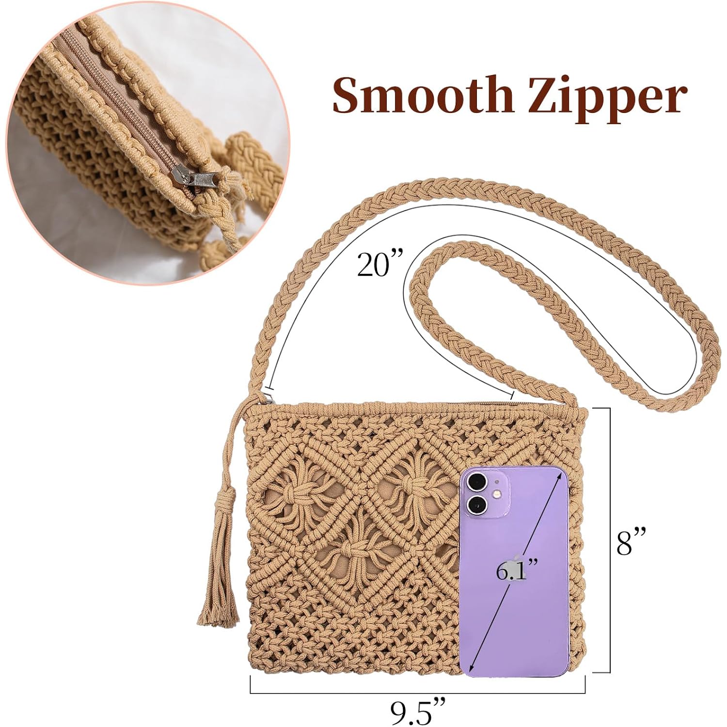 Peicees Crossbody Bag Purse For Women Bohemian Shoulder Bag Woven Crochet Purse For Summer Beach Travel Clutch Handbag