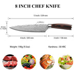 8 Inch Chef Knife - Ultra Sharp 12-15 Degree Edge Kitchen Knife For Meat Vegetable Cutting Japanese Style, High Carbon Stainless Steel Blade, Pakkawood Handle &Sheath, Cooking & Bbq Gift