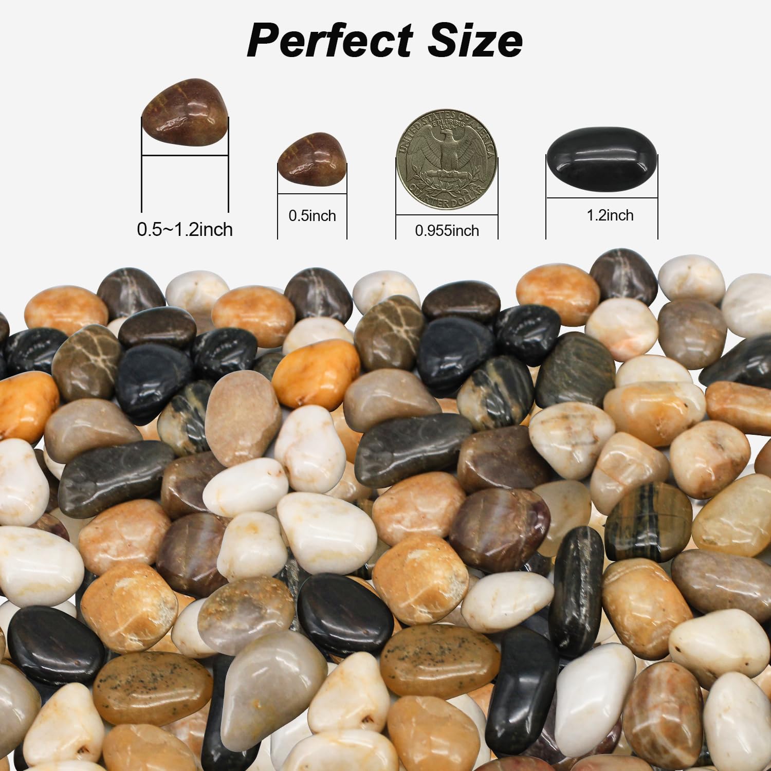 River Rocks, Decorative Ornamental Pebbles,Garden Landscaping Stones | Gravel Filler For Home Decoration Flower Bed Fish Tank Plants Vases Succulents