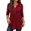 Zeagoo Women Blouses Long Sleeve Shirts Boho Henley V Neck Tops Business Casual Loose Pleated Fashion Clothing